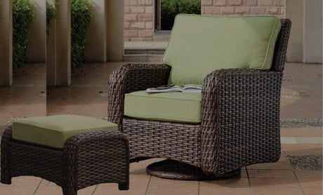 Saint Tropez (Espresso) Round Outdoor Wicker Ottoman in Espresso Stain Model 79326 By South Sea Rattan