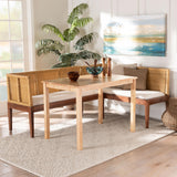 Tabanan Wicker Fair Rattan and Acacia Wood 3-Piece Dining Nook Banquette Set