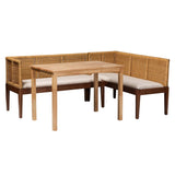 Tabanan Wicker Fair Rattan and Acacia Wood 3-Piece Dining Nook Banquette Set
