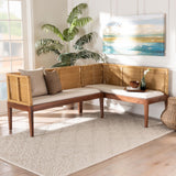 Tabanan Wicker Fair Rattan and Acacia Wood 2-Piece Dining Nook Banquette Set
