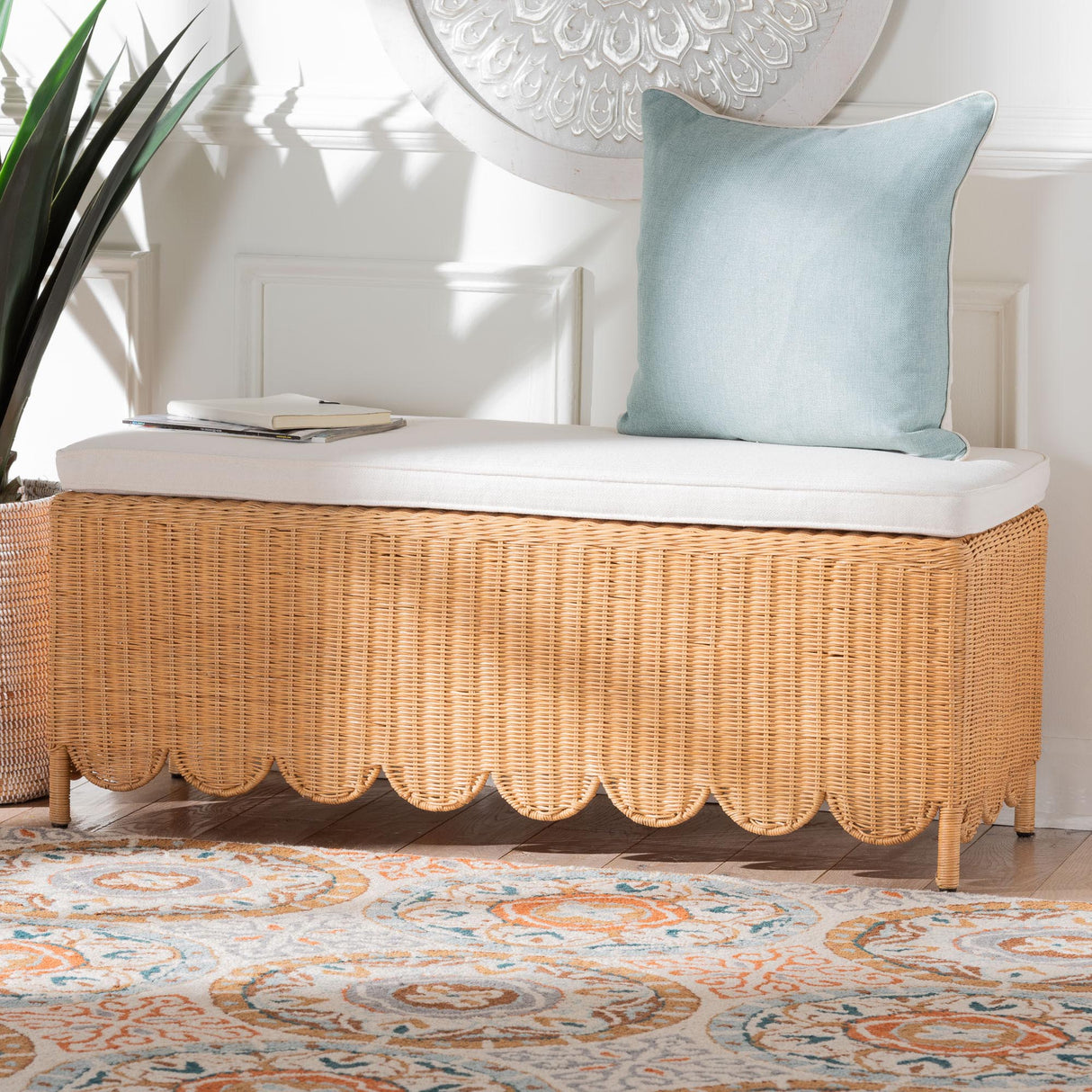 Teresa Wicker Fair Scalloped Rattan Bed Bench