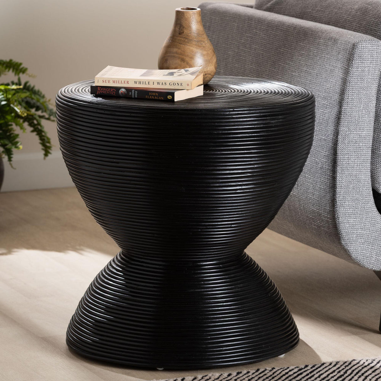 Wicker Fair Tokyo Black Hourglass Rattan End Table