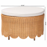 Raisa Bohemian Light Honey Scalloped Rattan Ottoman by Wicker Fair