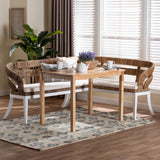 Ubud Seagrass Dining Nook Set with Wood Dining Table and Cushioned L-Shaped Bench by Wicker Fair