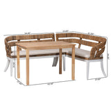 Ubud Seagrass Dining Nook Set with Wood Dining Table and Cushioned L-Shaped Bench by Wicker Fair