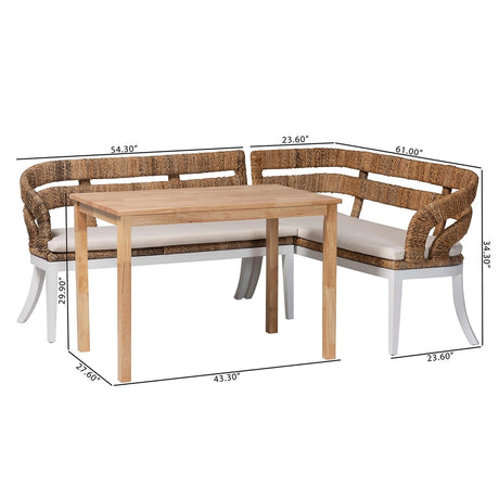 Ubud Seagrass Dining Nook Set with Wood Dining Table and Cushioned L-Shaped Bench by Wicker Fair