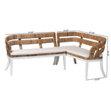 Ubud Seagrass Dining Nook Set with Wood Dining Table and Cushioned L-Shaped Bench by Wicker Fair