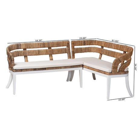 Ubud Seagrass Dining Nook Set with Wood Table, Cushioned L-Shaped Bench and Chairs by Wicker Fair