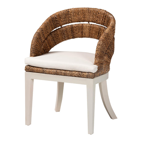 Ubud Seagrass Dining Nook Set with Wood Table, Cushioned L-Shaped Bench and Chairs by Wicker Fair