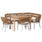 Ubud Seagrass Dining Nook Set with Wood Table, Cushioned L-Shaped Bench and Chairs by Wicker Fair
