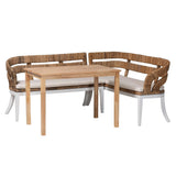 Ubud Seagrass Dining Nook Set with Wood Dining Table and Cushioned L-Shaped Bench by Wicker Fair