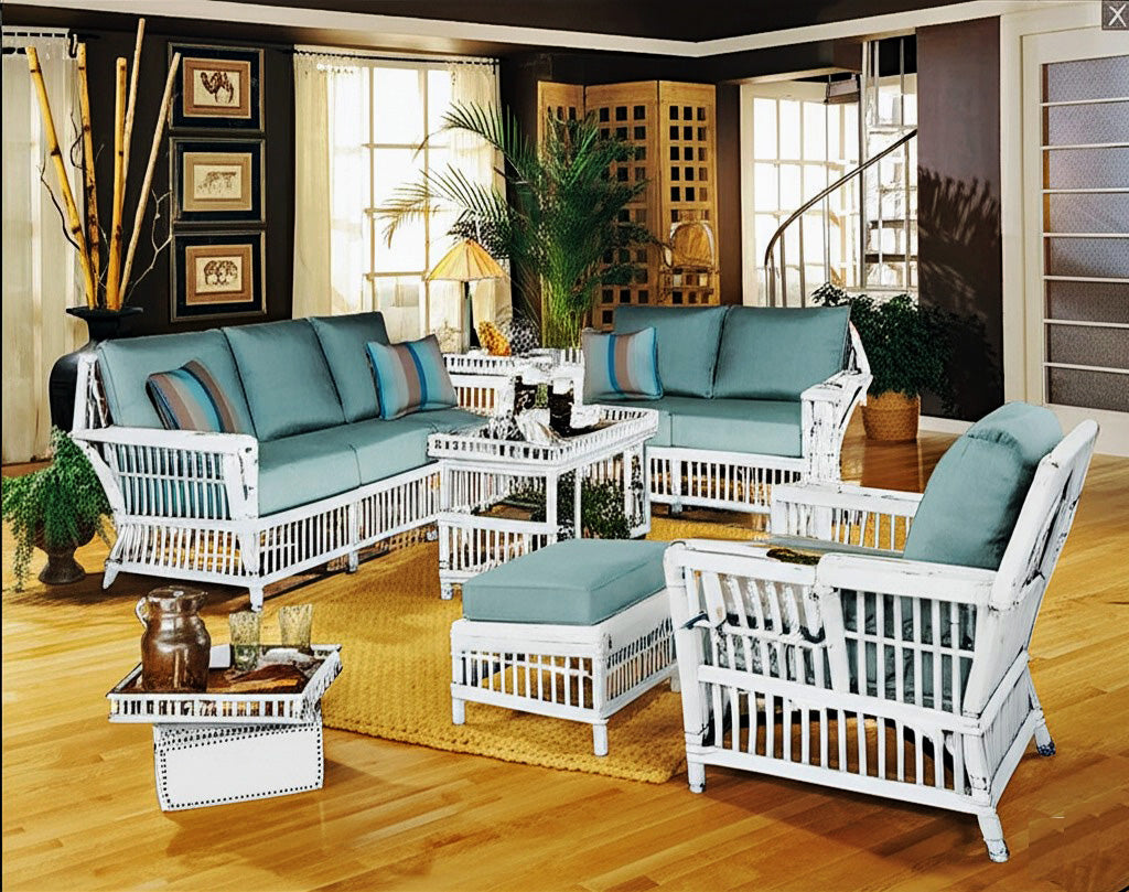 Williamsburg Rattan White Finish Arm Chair with Deep Seating Comfort