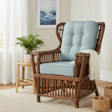 Williamsburg Rattan Wing Back Chair WL-07 Coffee or White Stain by Designer Wicker Tribor