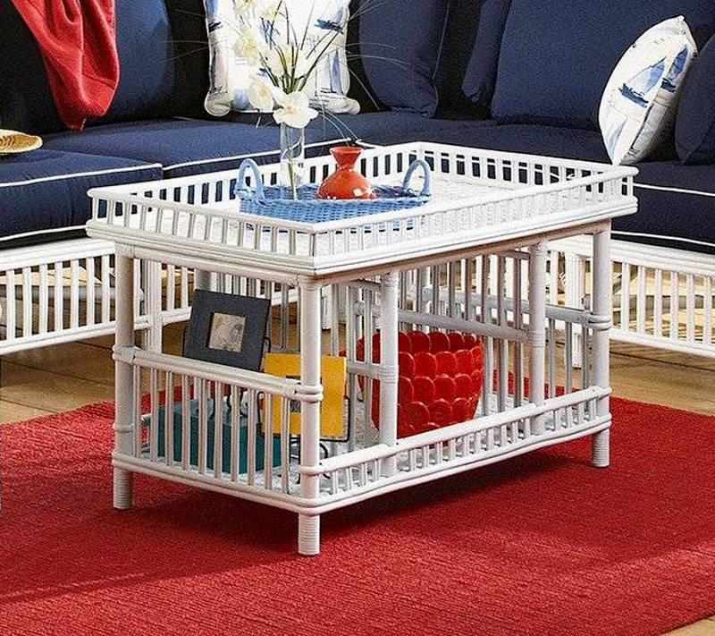 Williamsburg Rattan Sofa and Coffee Table 2 Pc Set by Designer Wicker Tribor – Choice of Cushions Made in the USA