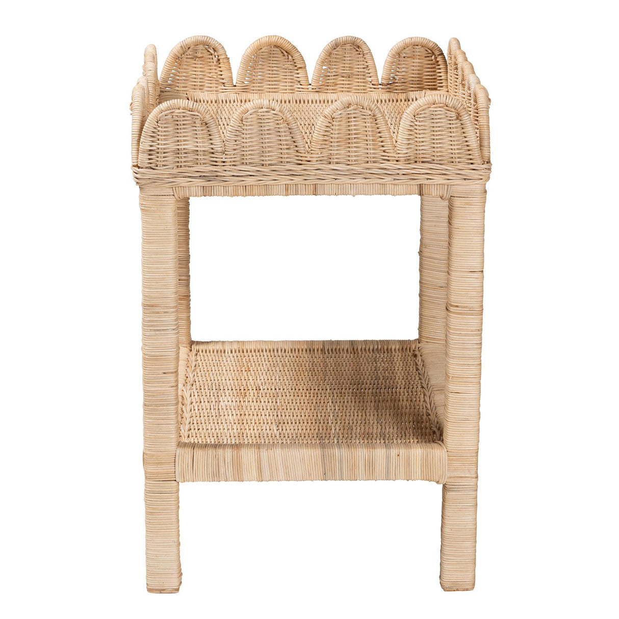 Rumana Bohemian Scallop Natural Rattan and Mahogany Side Table by Wicker Fair