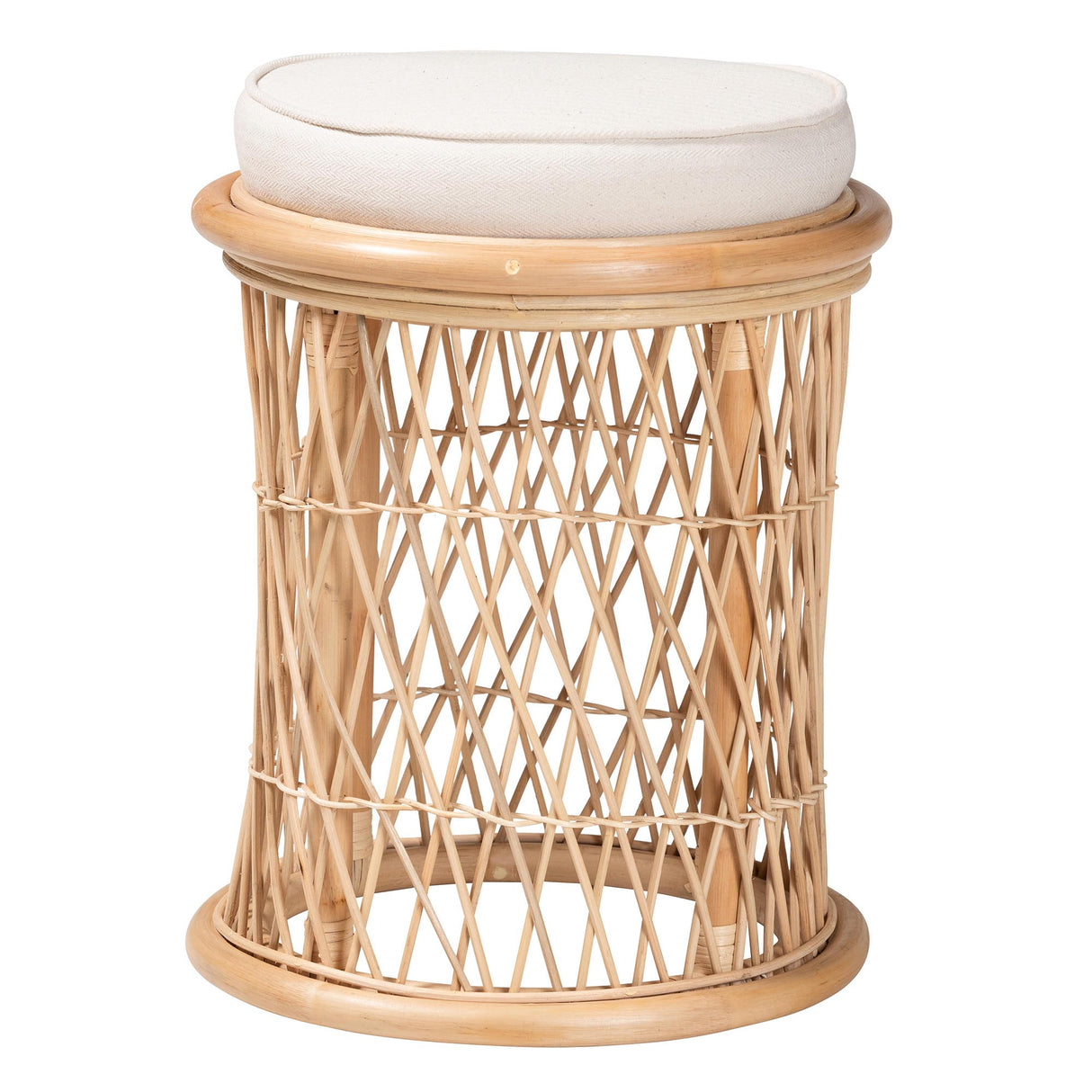 Laisa Bohemian Natural Rattan Ottoman Footstool by Wicker Fair