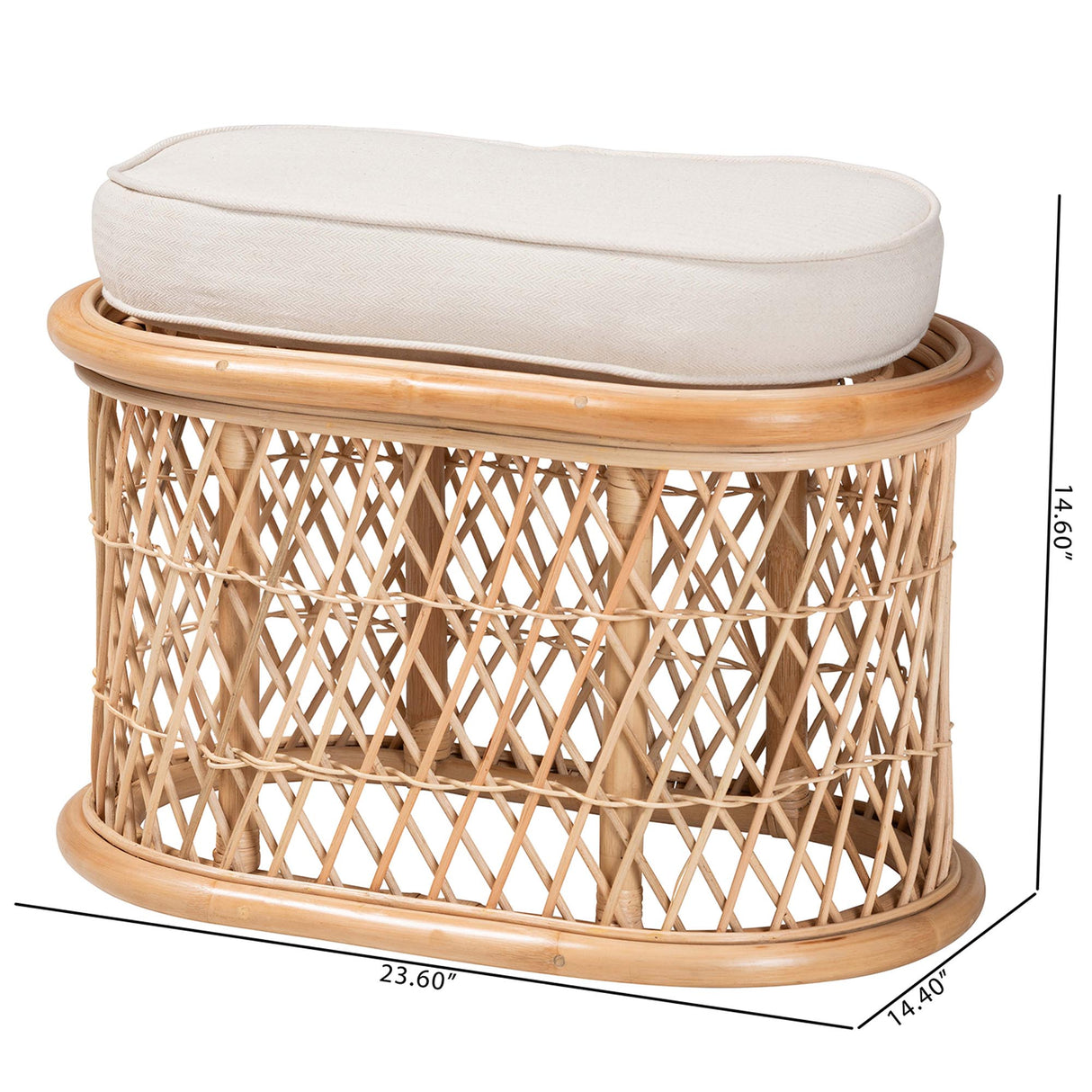 Radonna Bohemian Natural Rattan Ottoman Footstool by Wicker Fair