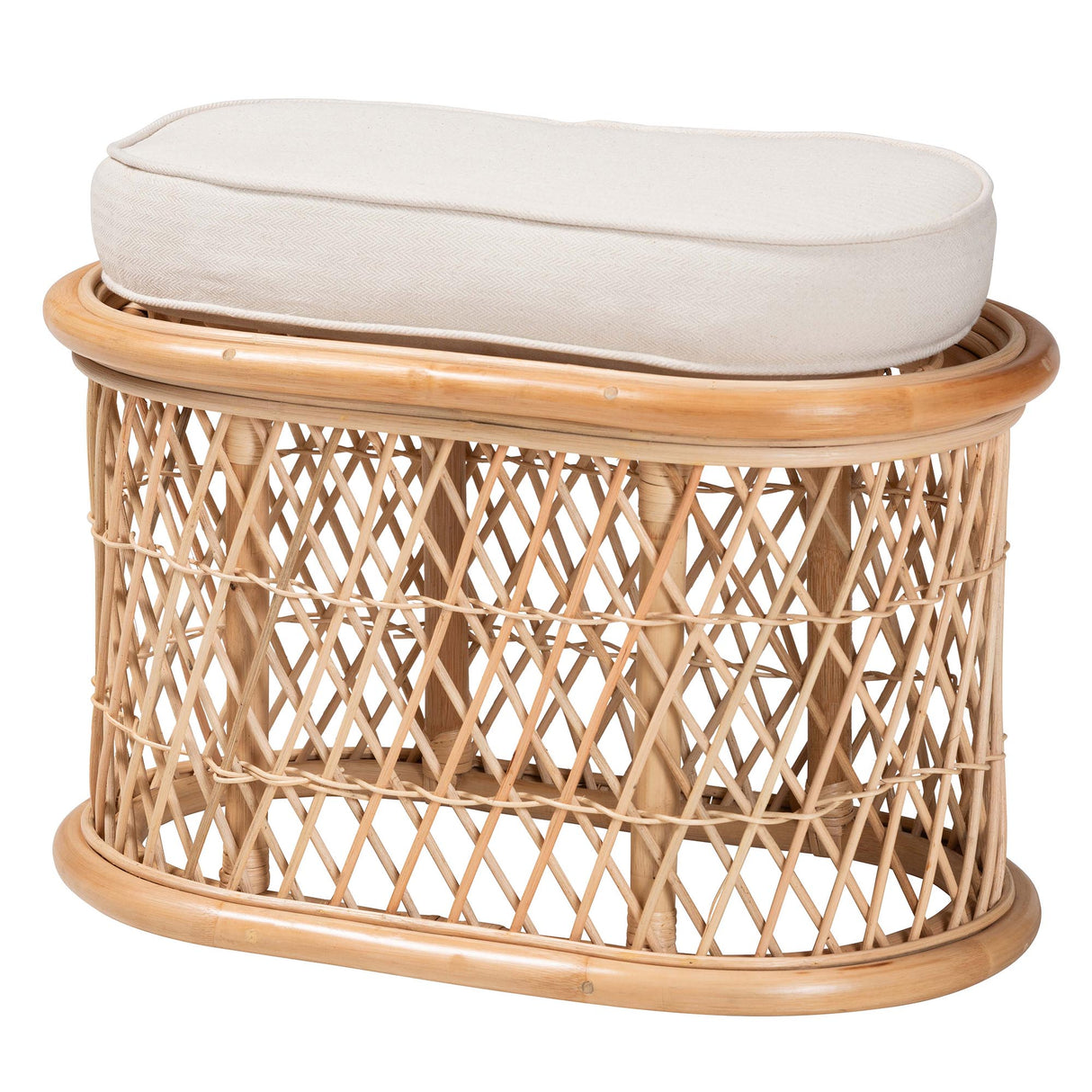 Radonna Bohemian Natural Rattan Ottoman Footstool by Wicker Fair