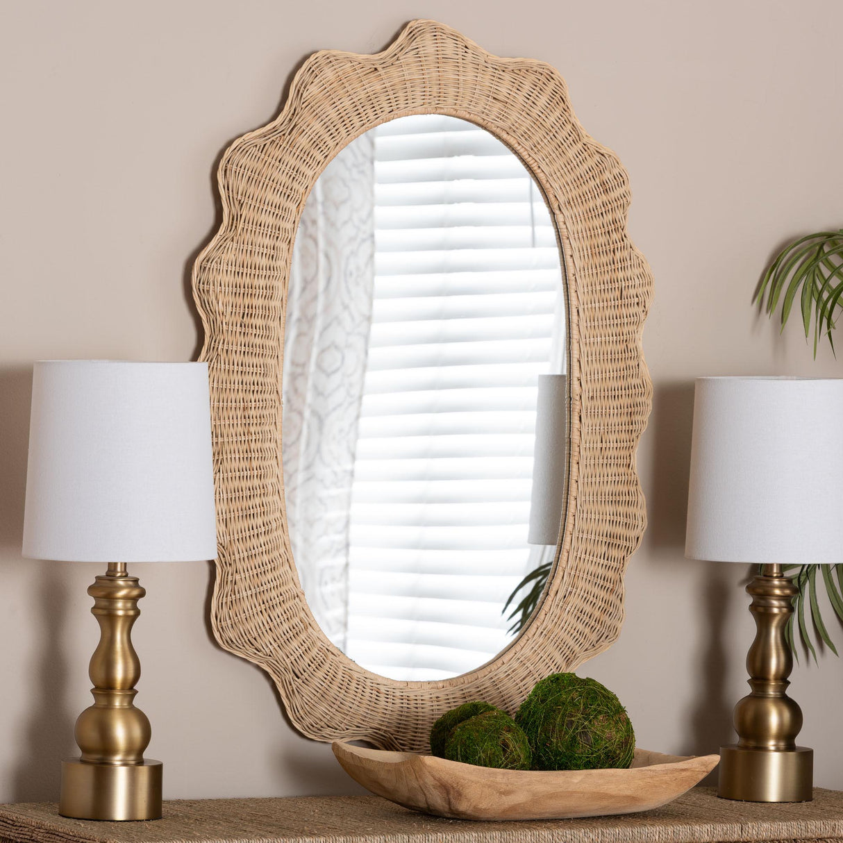 Sankara Scalloped Natural Rattan Wall Mirror Mirror by Wicker Fair