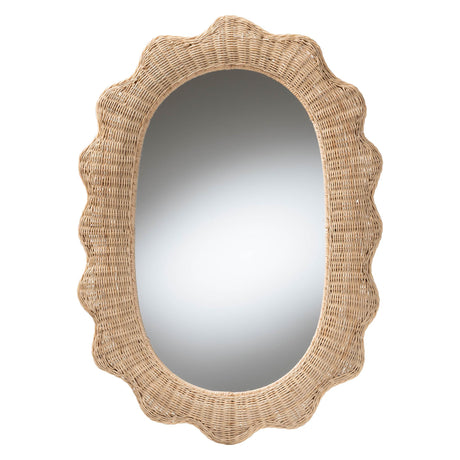 Sankara Scalloped Natural Rattan Wall Mirror Mirror by Wicker Fair
