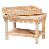 Aurora Scalloped Rattan End Table with Removable Tray Top by Wicker Fair