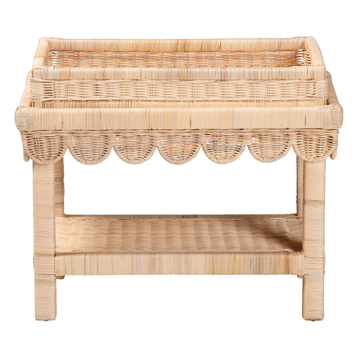Aurora Scalloped Rattan End Table with Removable Tray Top by Wicker Fair