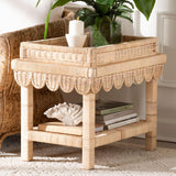 Aurora Scalloped Rattan End Table with Removable Tray Top by Wicker Fair
