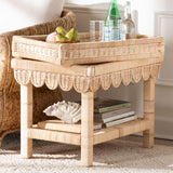 Aurora Scalloped Rattan End Table with Removable Tray Top by Wicker Fair