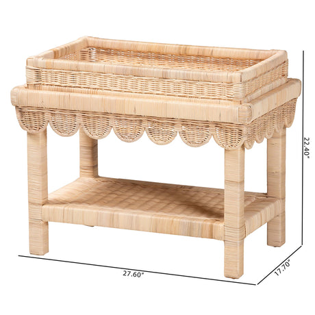 Aurora Scalloped Rattan End Table with Removable Tray Top by Wicker Fair