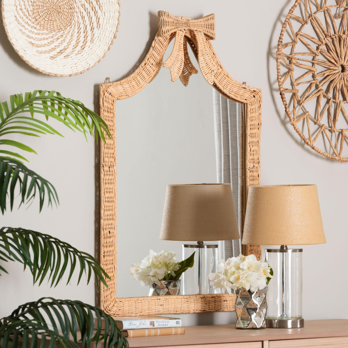 Palm Natural Rattan Wall Mirror by Wicker Fair