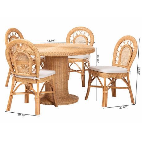 Brigitte 5-Piece Natural Rattan Dining Set by Wicker Fair