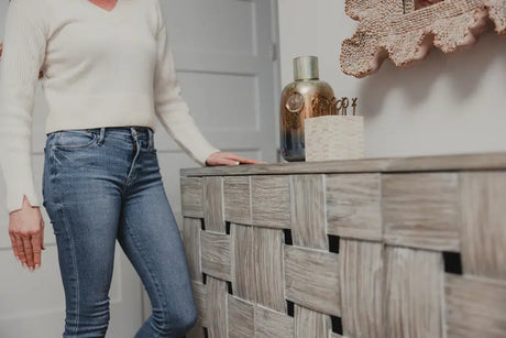 Wooden Weave 4-Door Credenza Model B32015-GREY By Seawinds Trading
