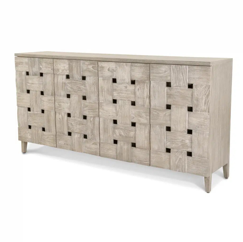 Wooden Weave 4-Door Credenza Model B32015-GREY By Seawinds Trading