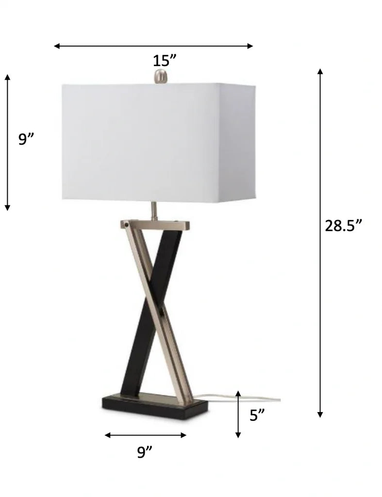X Table Lamp Model LUX-R001-SILVER/BLACK By Lux Lighting