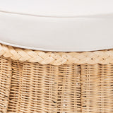 Shanghai Round Natural Rattan Ottoman with Cushion By Wicker Fair