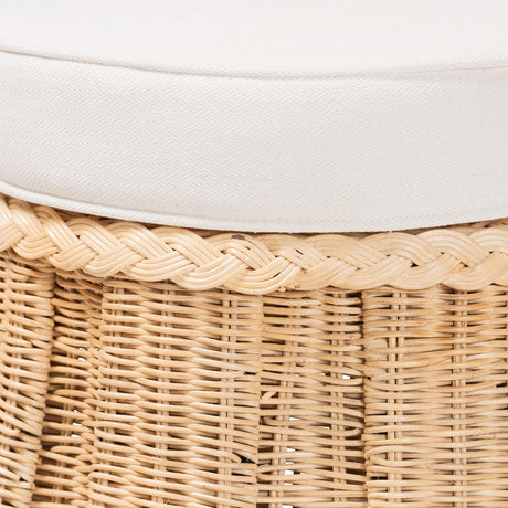 Shanghai Round Natural Rattan Ottoman with Cushion By Wicker Fair