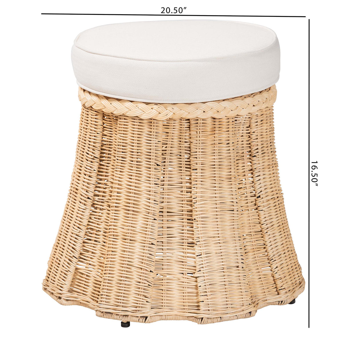 Shanghai Round Natural Rattan Ottoman with Cushion By Wicker Fair