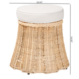 Shanghai Round Natural Rattan Ottoman with Cushion By Wicker Fair