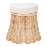 Shanghai Round Natural Rattan Ottoman with Cushion By Wicker Fair