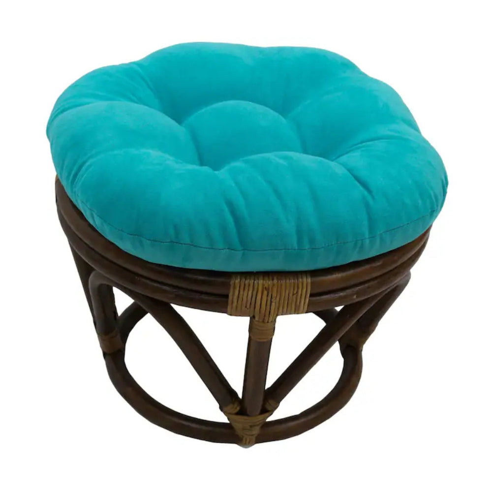 Bali Rattan 18-inch Round Ottoman with Microsuede Cushion