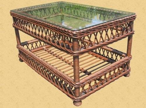 Bar Harbor Brownwash Rattan Coffee Table Model BHCT-BW from Spice Island Wicker