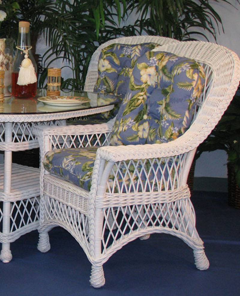 Bar Harbor White Rattan Dining Arm Chair Model BHSC-W from Spice Island Wicker