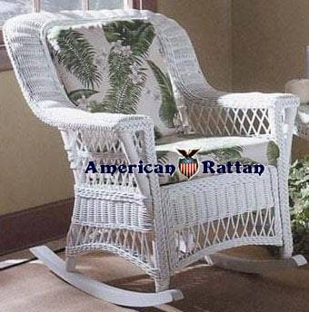 Bar Harbor White Rattan Rocker Model BHR-W from Spice Island Wicker
