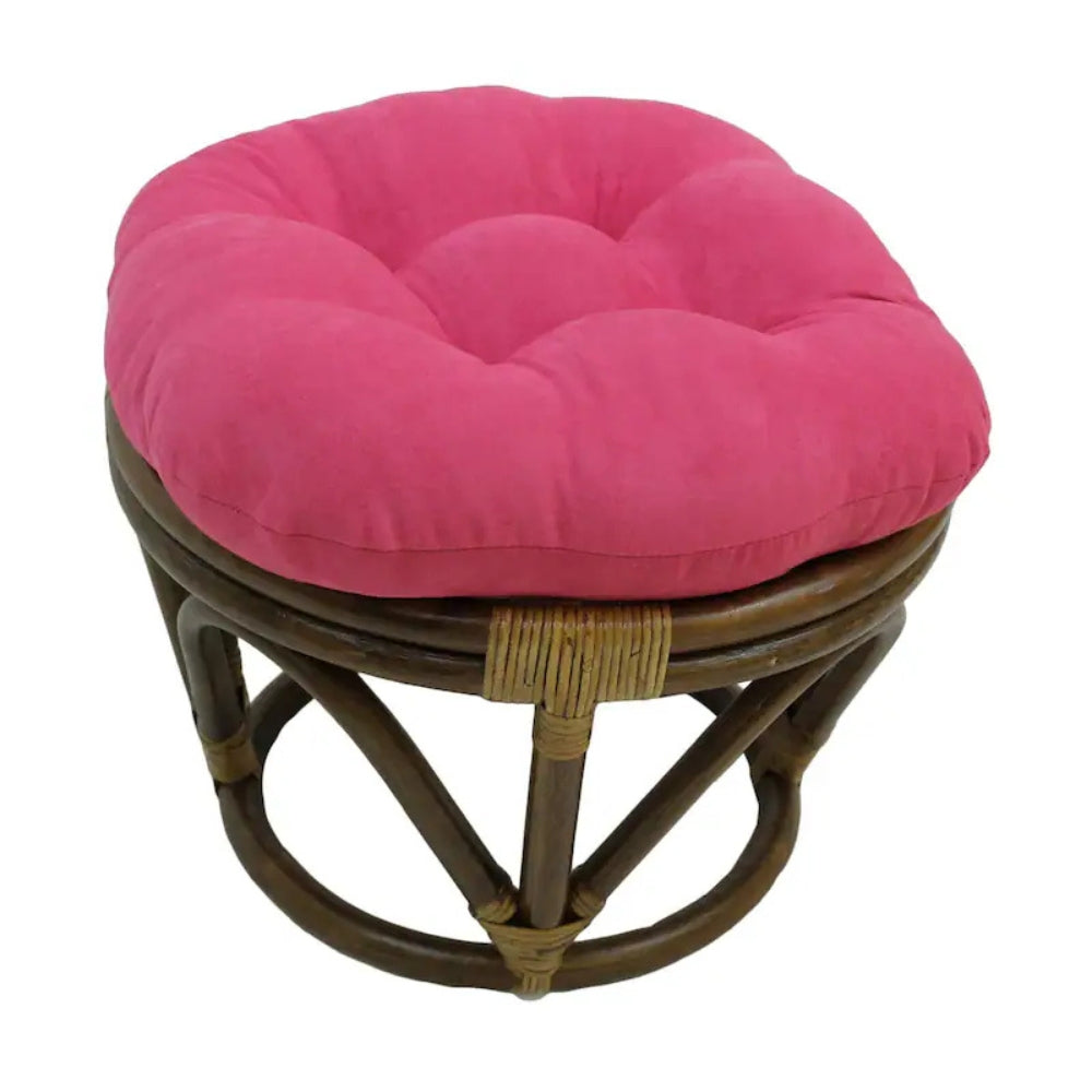 Bali Rattan 18-inch Round Ottoman with Microsuede Cushion