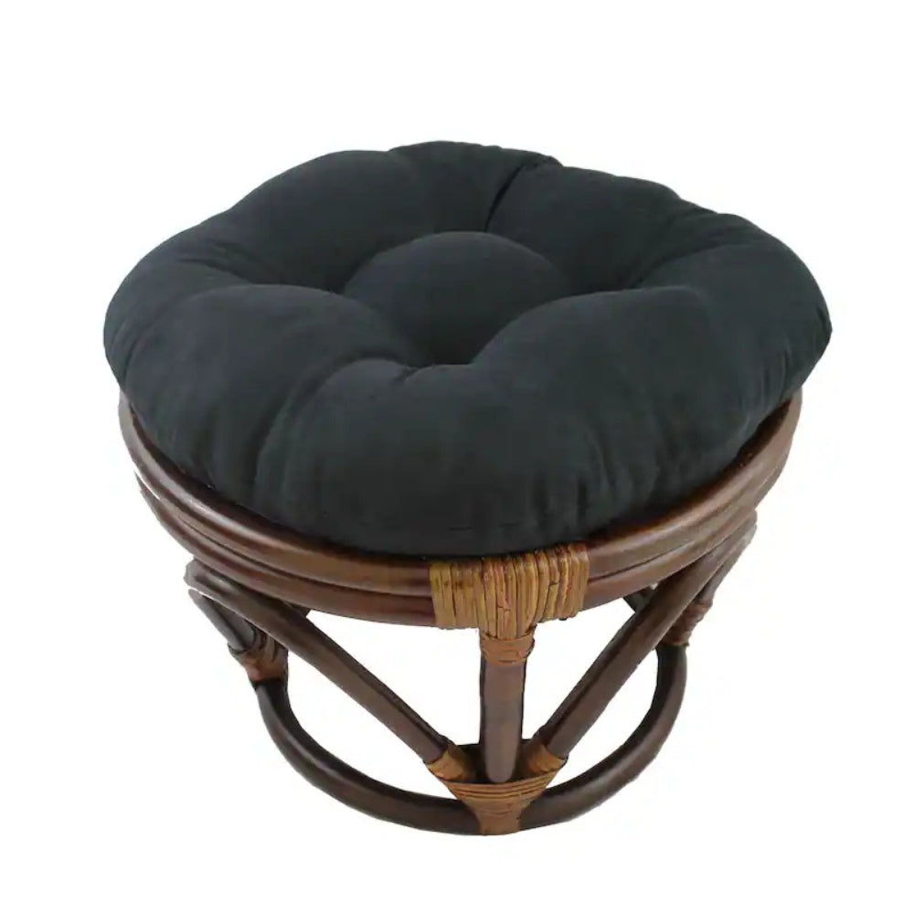 Bali Rattan 18-inch Round Ottoman with Microsuede Cushion