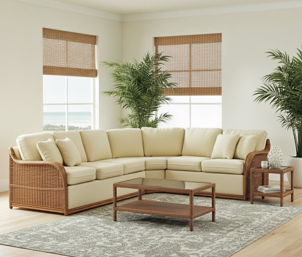 Bodega Bay Upholstered Wicker Deep Seating 5 PC Sectional Set Made in the USA by Braxton Culler 1090-SECT-5PCSET