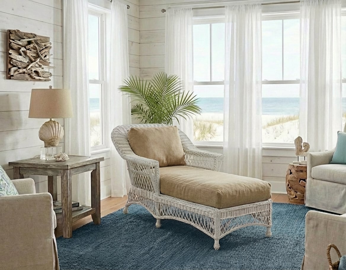 Boston Harbor White Rattan Chaise Lounge by Wicker Fair