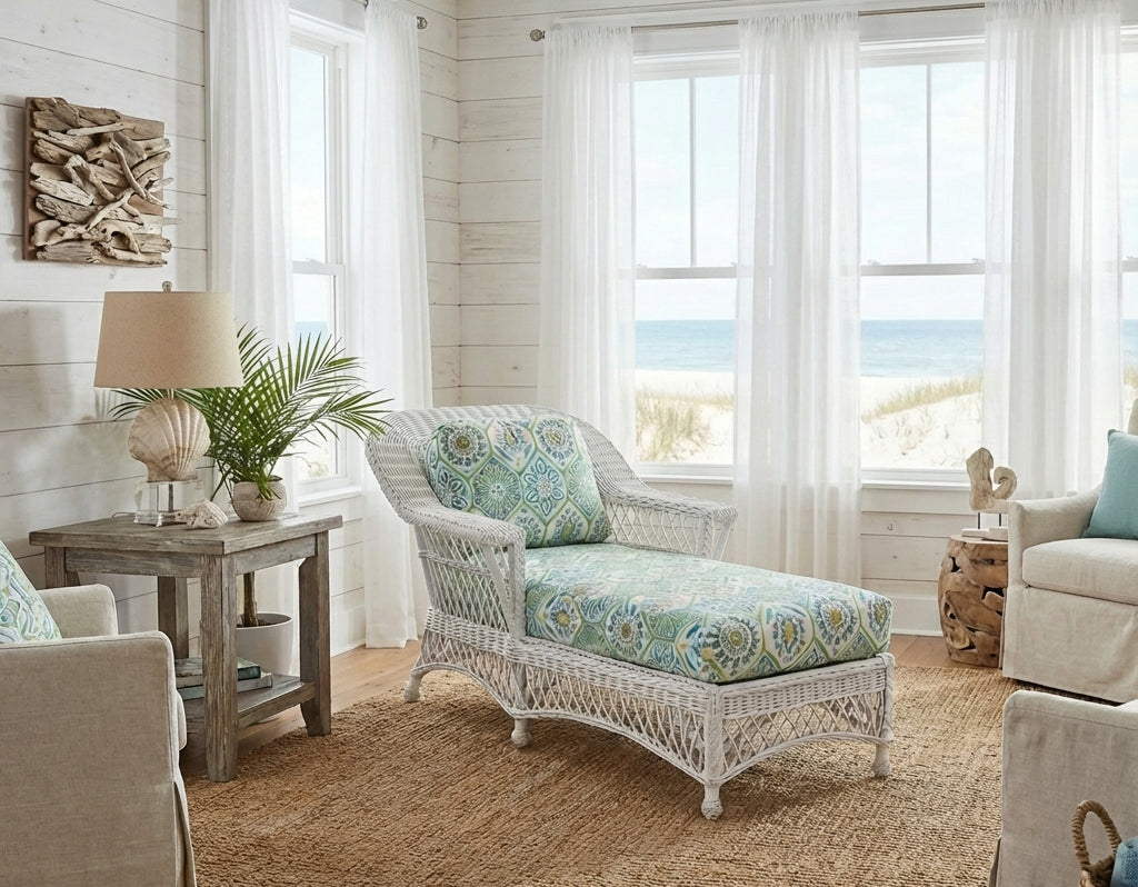 Boston Harbor White Rattan Chaise Lounge by Wicker Fair