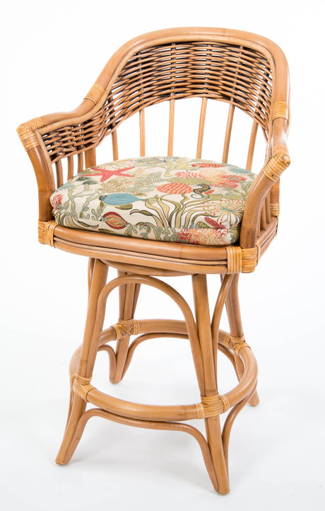 Bridgeport Rattan Swivel Barstool or Counterstool in Antique Honey