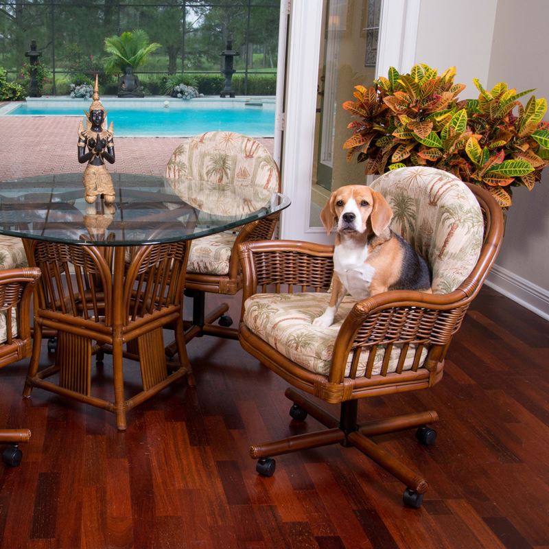 Bridgeport Rattan 6 Pc Swivel-Tilt Caster Dining Set in Sienna Finish